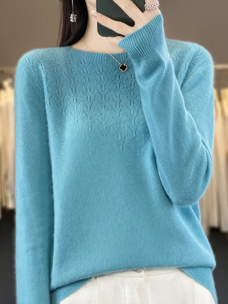Merino Wool O-Neck Pullover Sweater