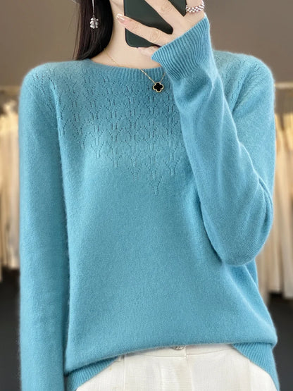 Merino Wool O-Neck Pullover Sweater