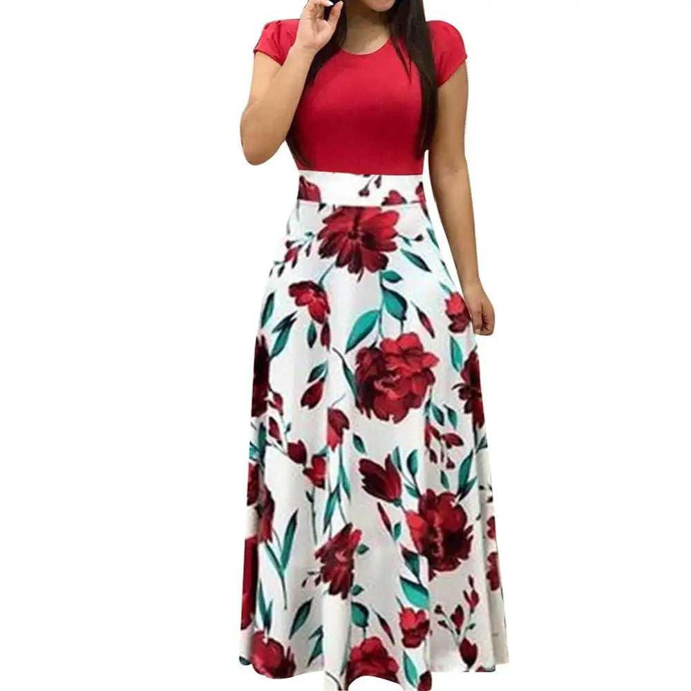 Elegant Women's Flower Retro Printed Maxi Dress