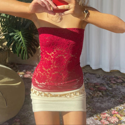 Boho Floral Lace Strapless Crop Top