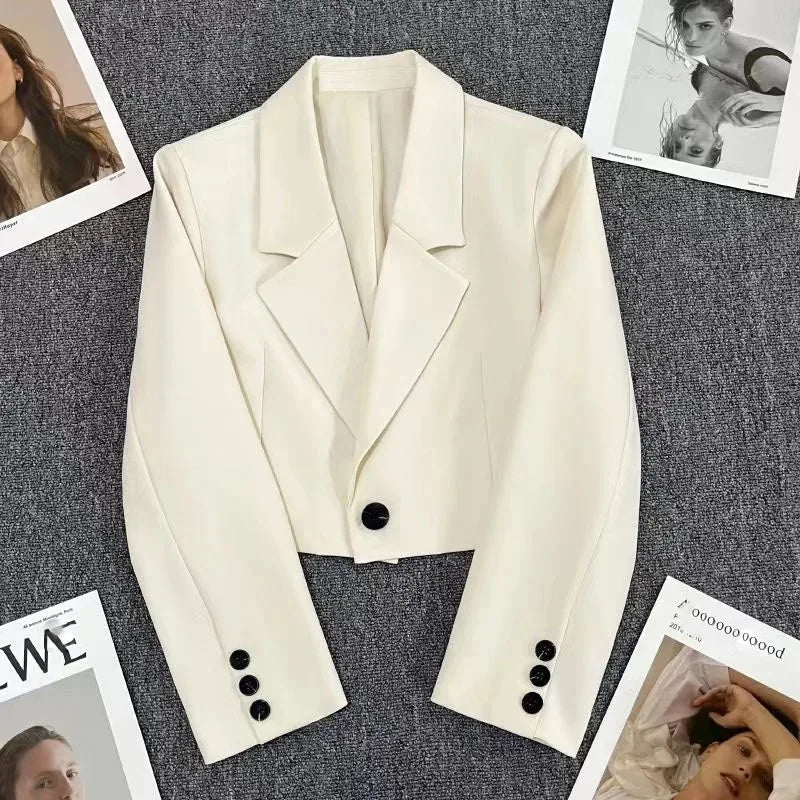 Black Cropped Notched Collar Blazer