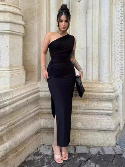 Summer Black Sexy Split Backless Maxi Dress
