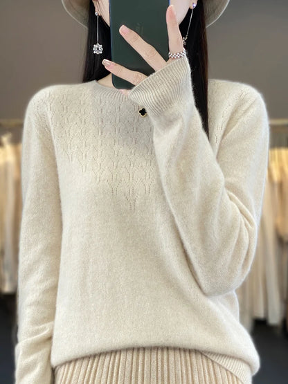 Merino Wool O-Neck Pullover Sweater