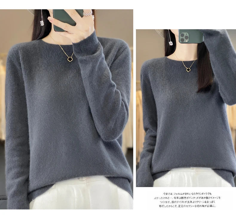 Merino Wool O-Neck Pullover Sweater