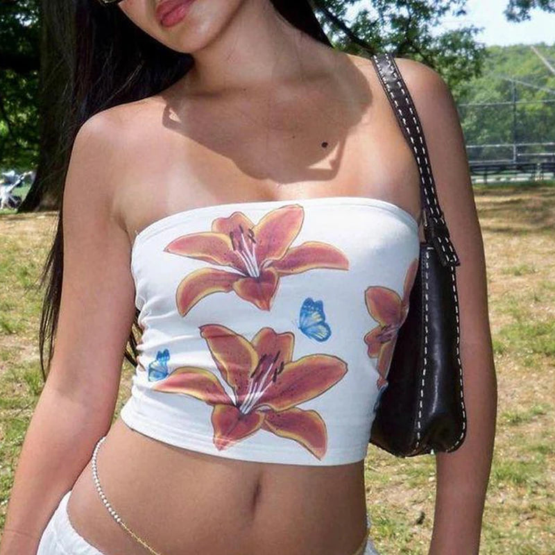 Y2K Aesthetic Floral Bow Top