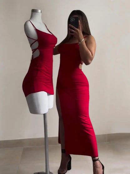 Summer Spice Halter Strap Bag Hip Dress