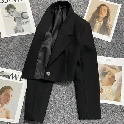 Black Cropped Notched Collar Blazer