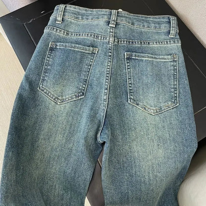 Retro Washed High-Waisted Straight-Leg Jeans
