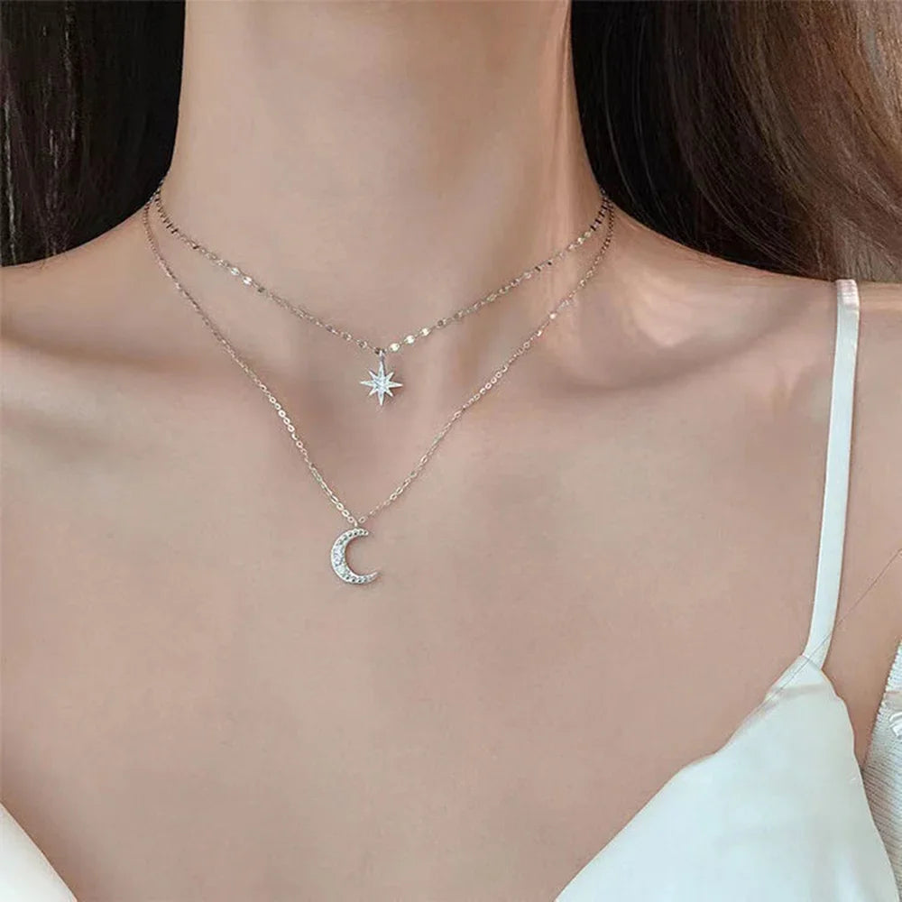 Double Layer Star Moon Necklace