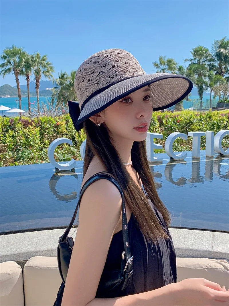 Ponytail Straw Sun Visor Hat