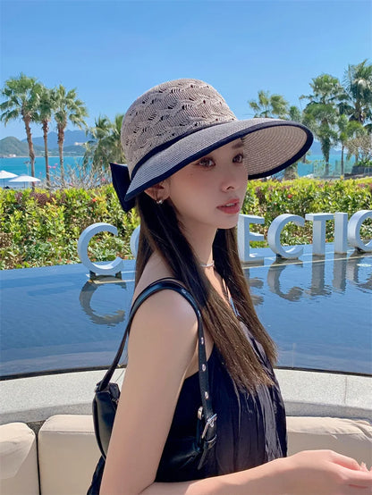 Ponytail Straw Sun Visor Hat