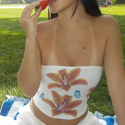 Y2K Aesthetic Floral Bow Top