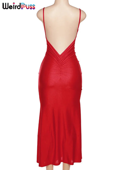 Backless V-Neck Mermaid Maxi Dress