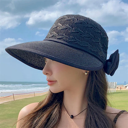 Ponytail Straw Sun Visor Hat