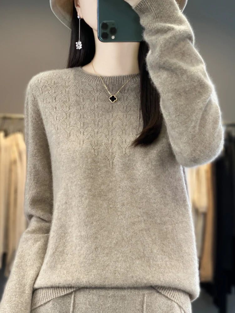 Merino Wool O-Neck Pullover Sweater