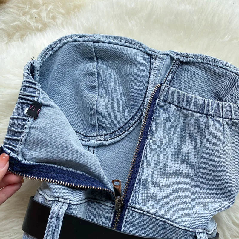 Backless Sleeveless Denim Jumpsuit