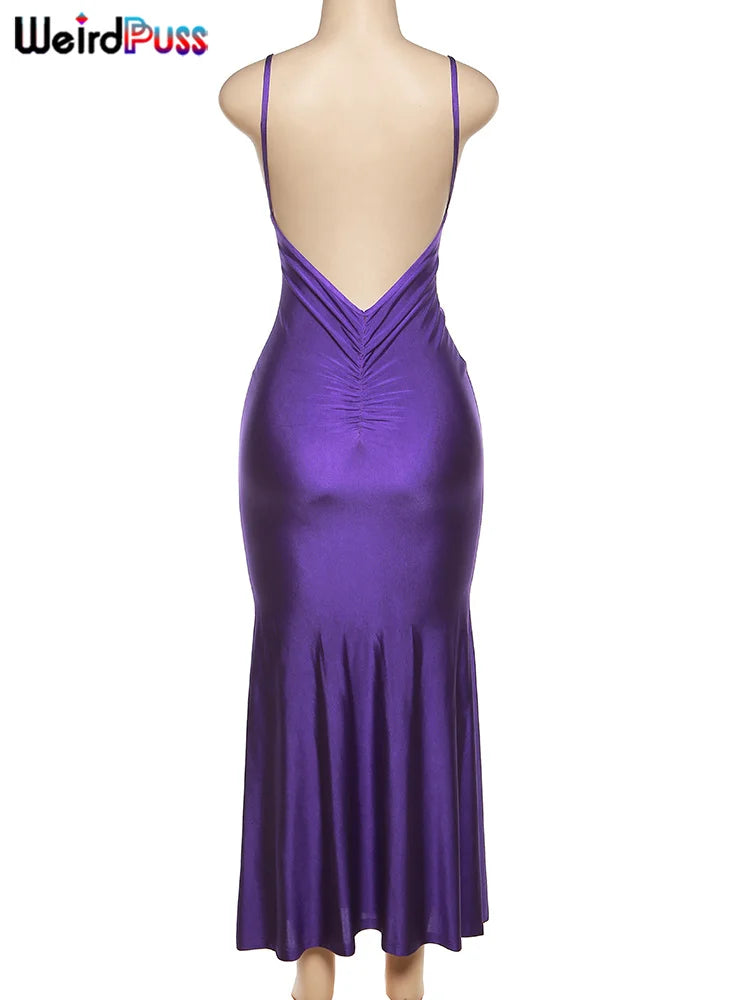 Backless V-Neck Mermaid Maxi Dress