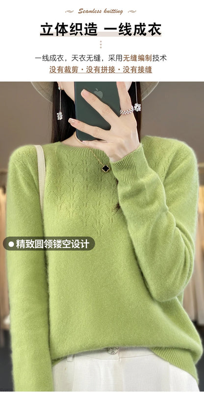 Merino Wool O-Neck Pullover Sweater
