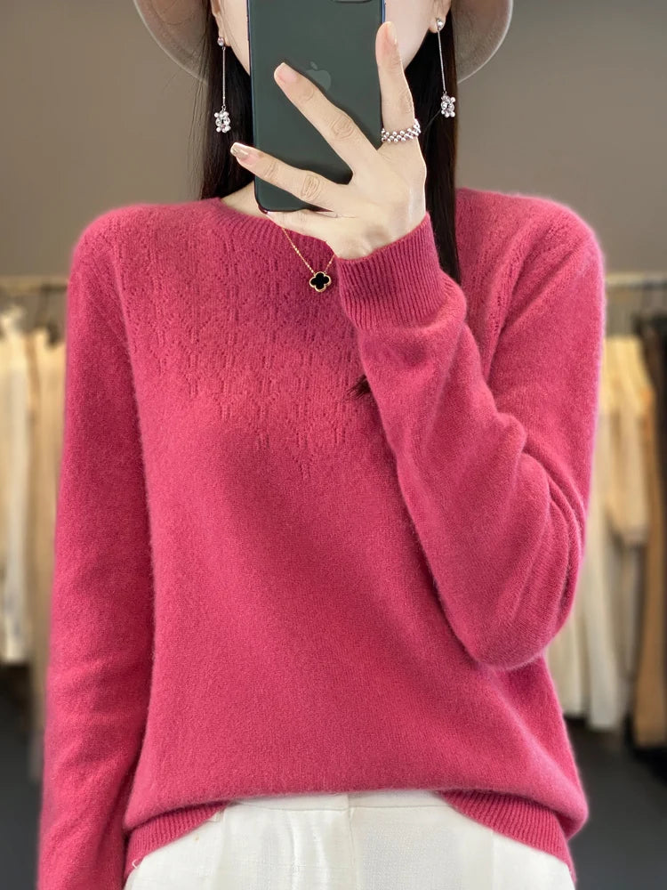 Merino Wool O-Neck Pullover Sweater