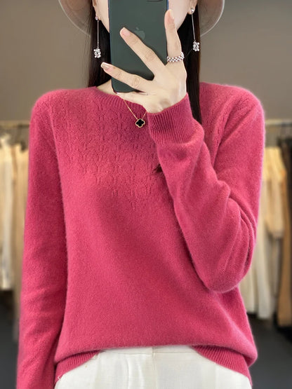 Merino Wool O-Neck Pullover Sweater