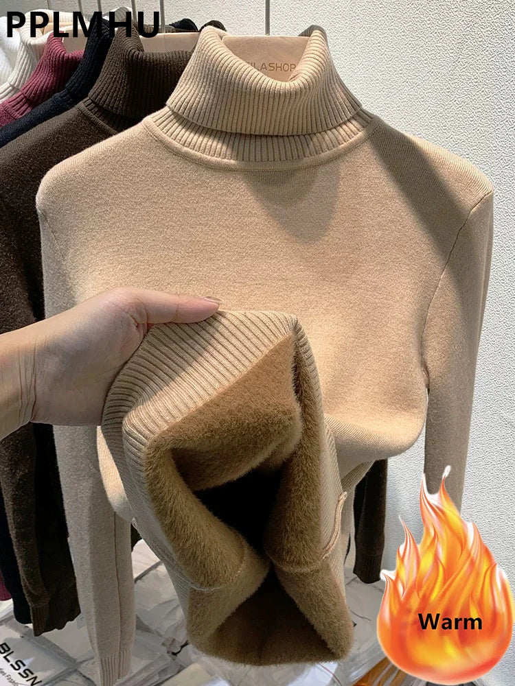 Elegant Velvet Lined Turtleneck Sweater