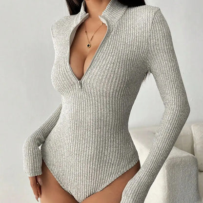 Sexy High-Neck Zip Long Sleeve Jumpsuit