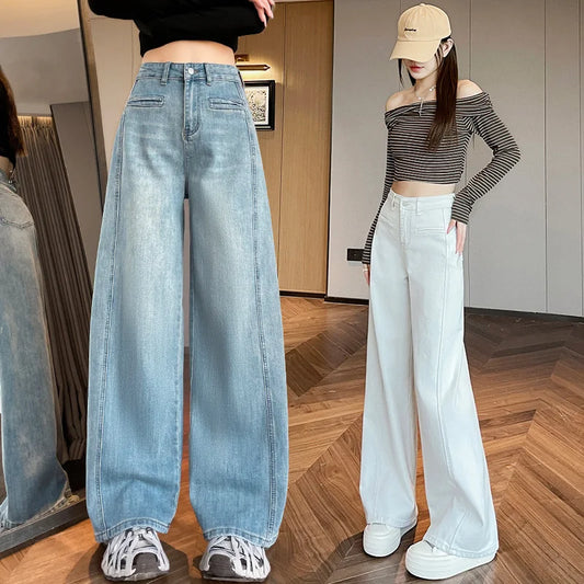 High-Waisted Straight-Leg Denim Pants