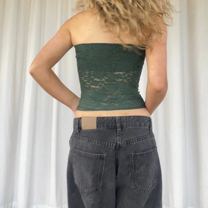 Boho Floral Lace Strapless Crop Top