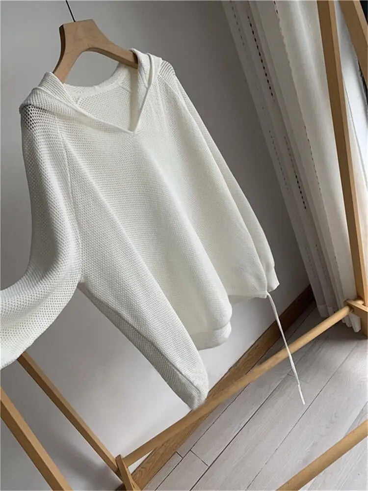 Hollow Out Hooded Knit Pullover
