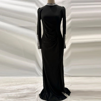 Slim Fit Rhinestone Wrap Banquet Dress