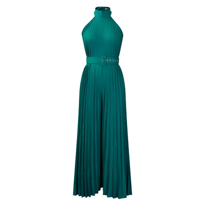 Halter Neck Pleated Wide Leg Jumpsuit