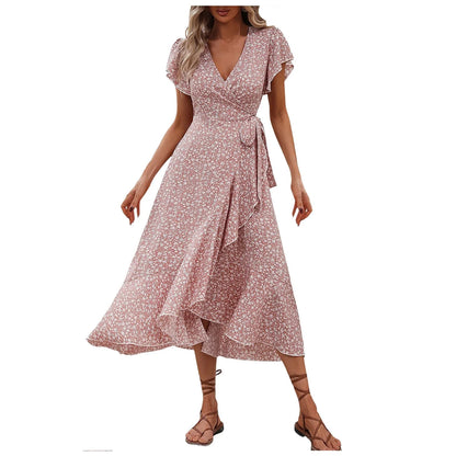 Women’s Floral Wrap V-Neck Midi Dress
