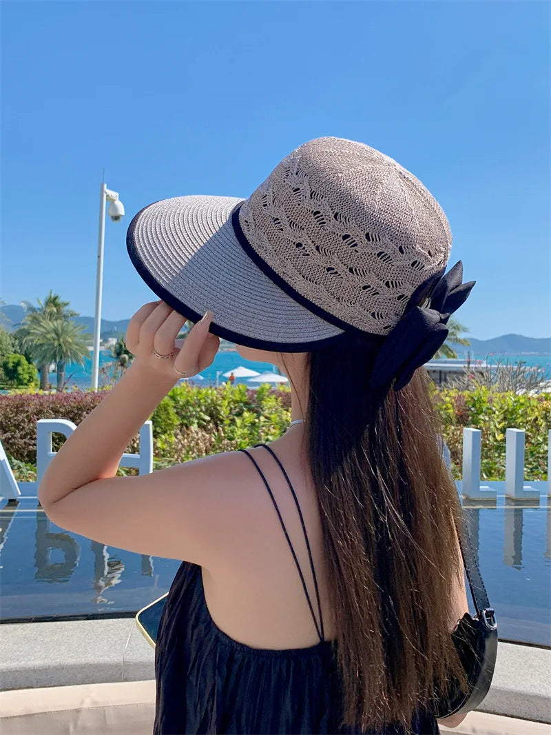 Ponytail Straw Sun Visor Hat
