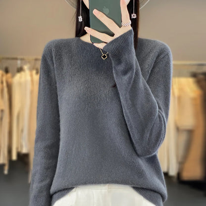 Merino Wool O-Neck Pullover Sweater