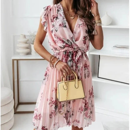 Ruffle Sleeve V-Neck Floral Dress