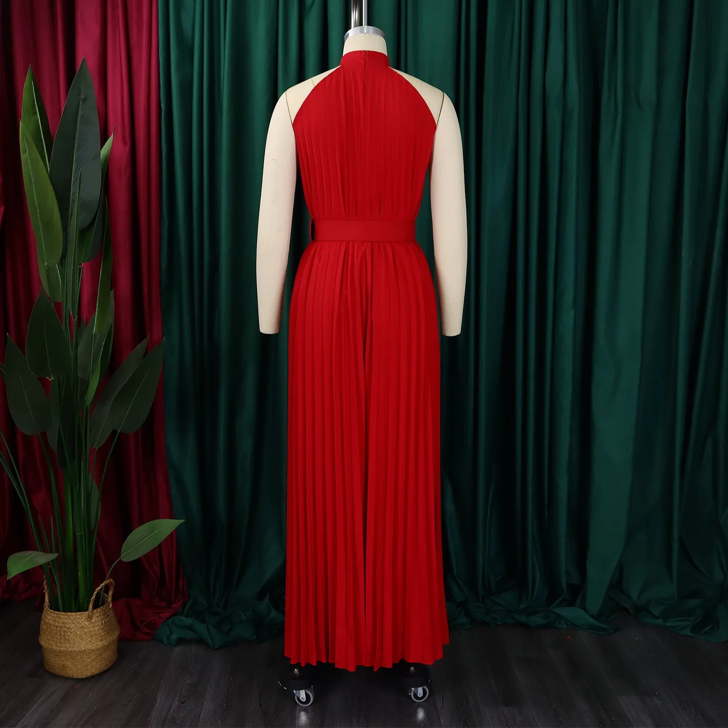 Halter Neck Pleated Wide Leg Jumpsuit