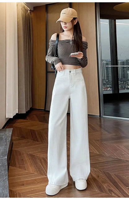 High-Waisted Straight-Leg Denim Pants