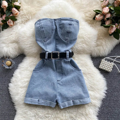 Backless Sleeveless Denim Jumpsuit