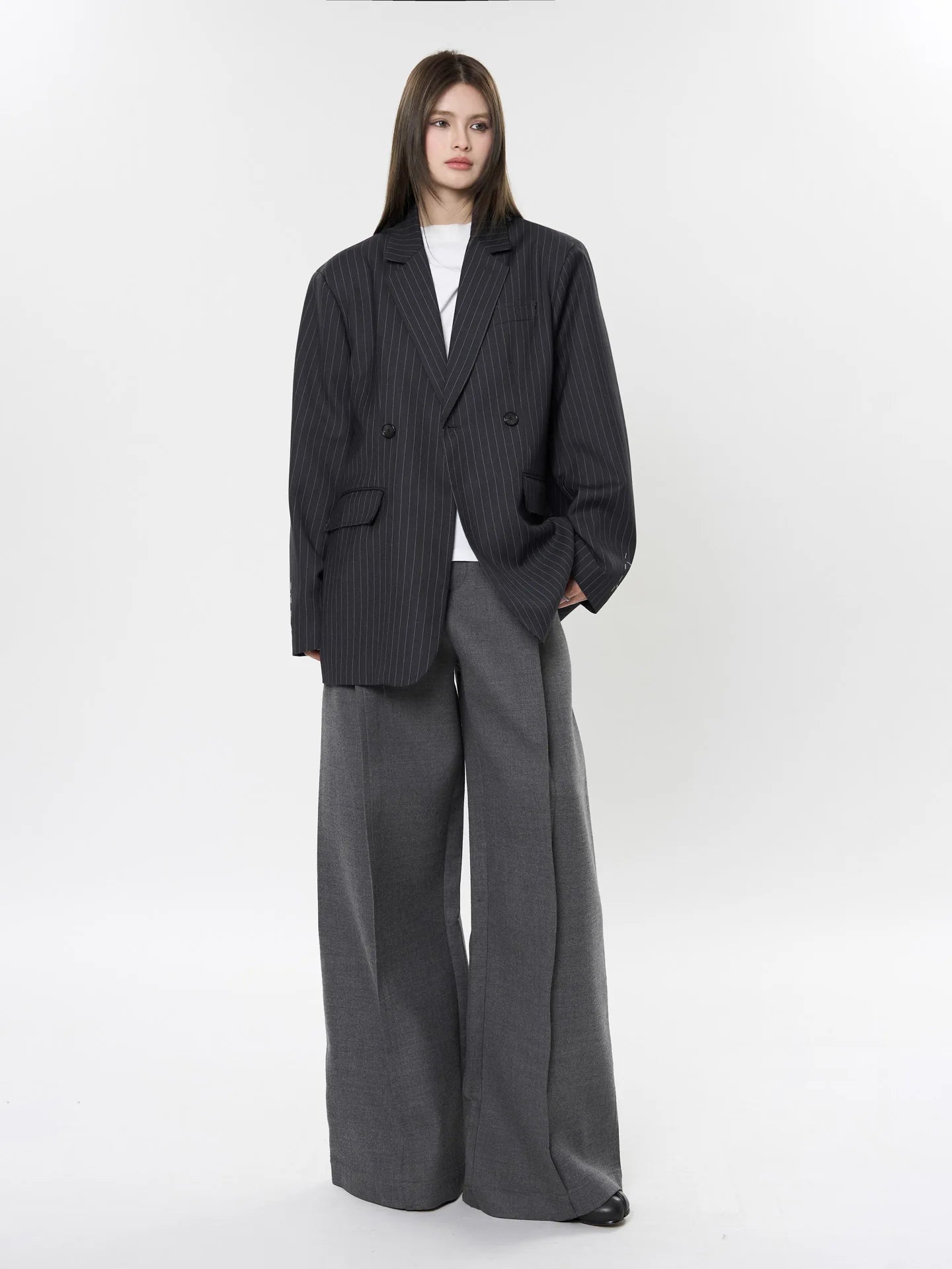 asual Striped Double-Breasted Blazer
