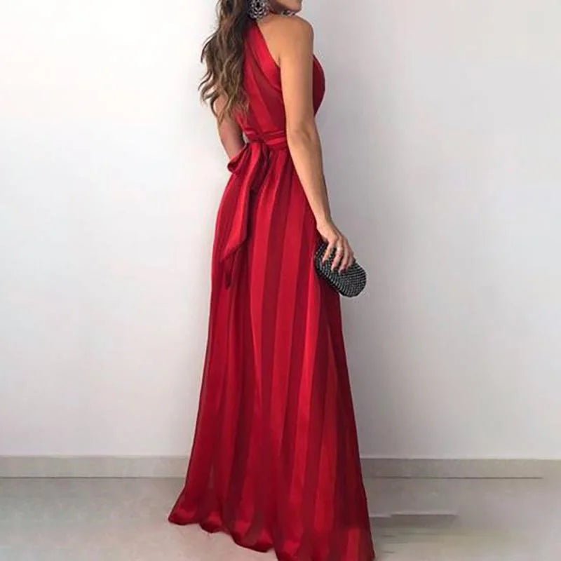 Red Women's Deep V Sleeveless Evening Dress