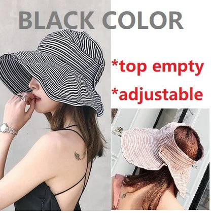 Ponytail Straw Sun Visor Hat