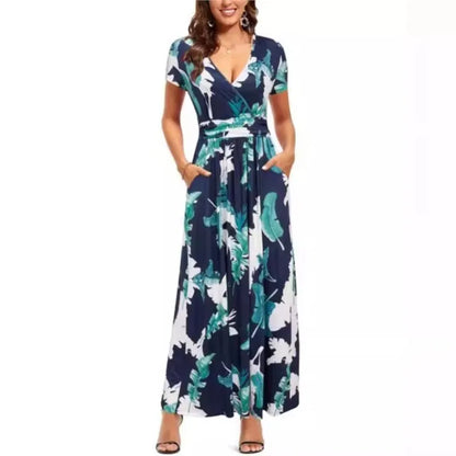 Printed V-Neck Wrap Dress