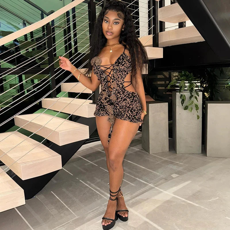 Backless Ruffle Drawstring Playsuit