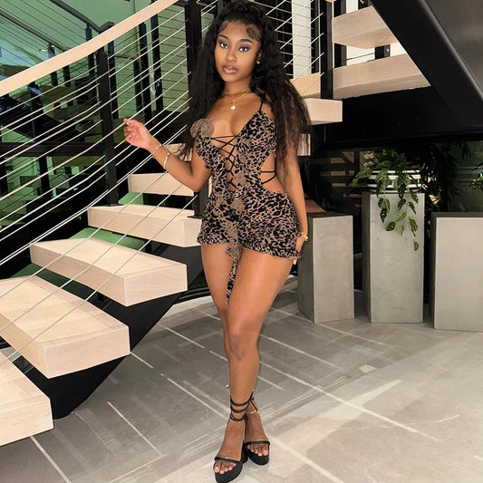 Backless Ruffle Drawstring Playsuit