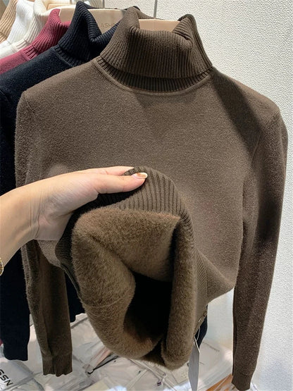 Elegant Velvet Lined Turtleneck Sweater