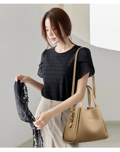 Genuine Leather Top-Handle Handbag