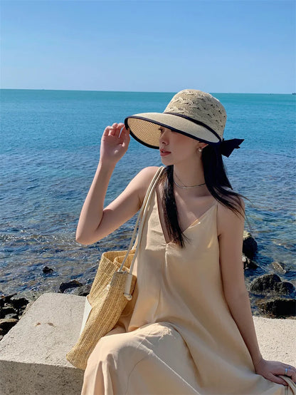 Ponytail Straw Sun Visor Hat