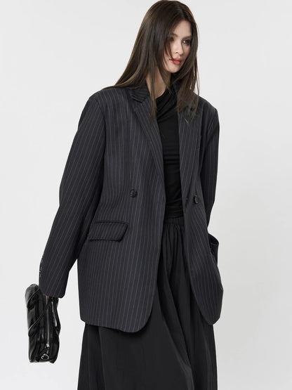 asual Striped Double-Breasted Blazer