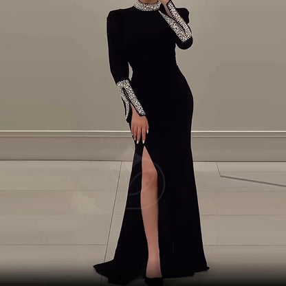 Slim Fit Rhinestone Wrap Banquet Dress