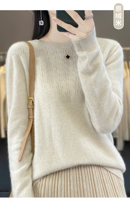 Merino Wool O-Neck Pullover Sweater